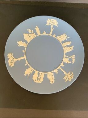 Vintage 1956 Wedgwood Blue Jasperware Neoclassical Maiden Cake Plate, England